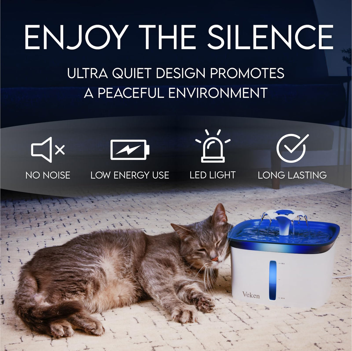 Veken Innovation Award Winner 95oz/2.8L Cat Water Fountain, C1 Classic