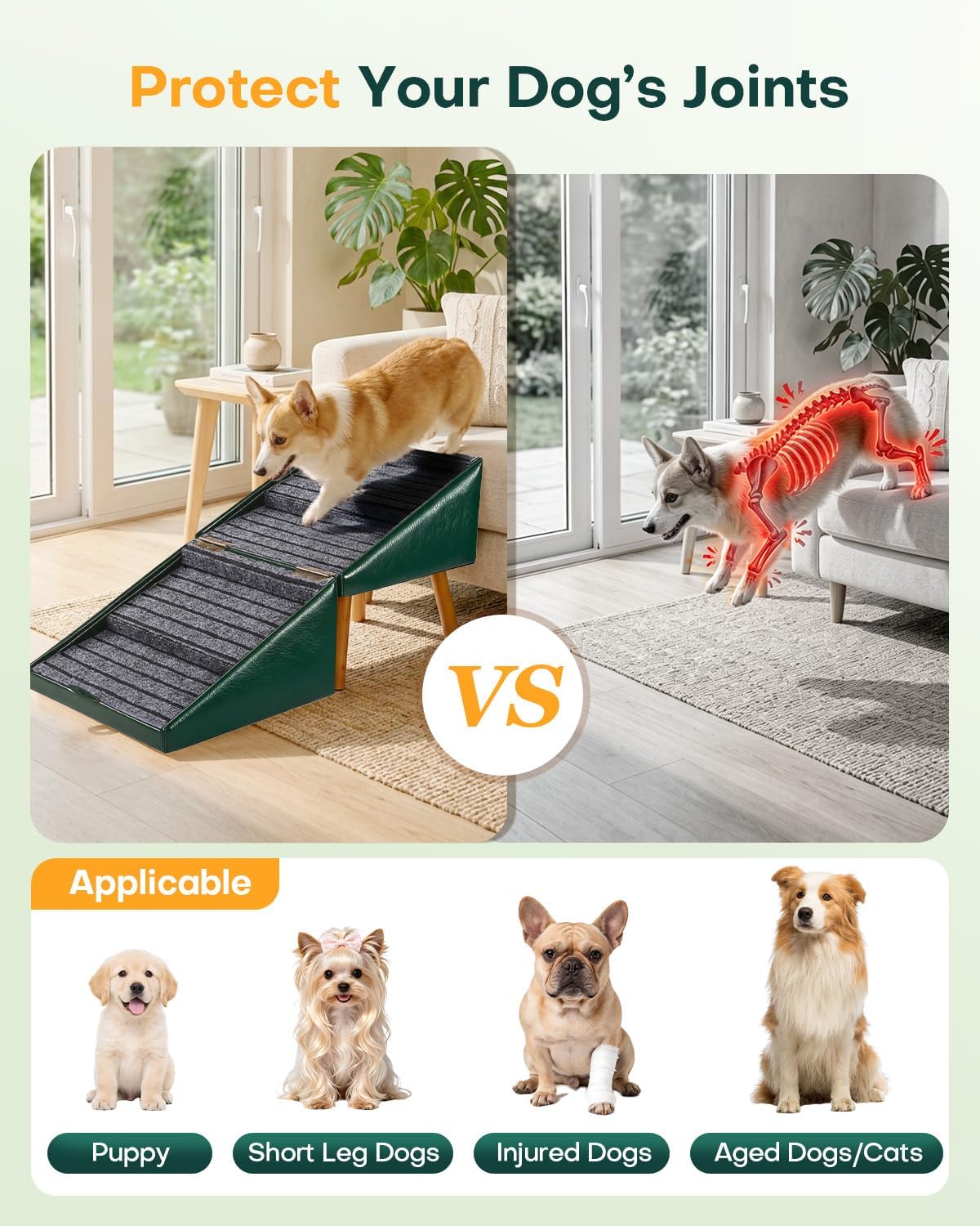 Dog Stairs for Small Dogs Faux Leather Foldable Pet Ramp and Ottoman