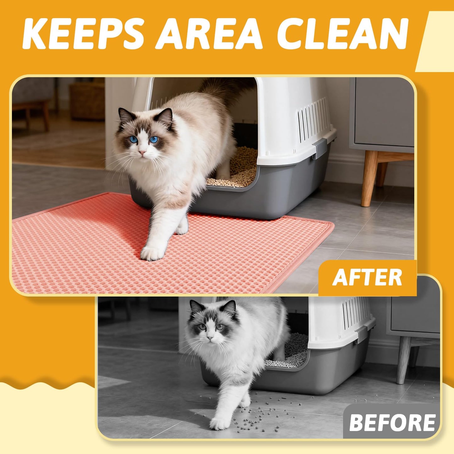 Pieviev Litter Mat, Double-Layer Waterproof Trapping Mat, 24" x 15" Black