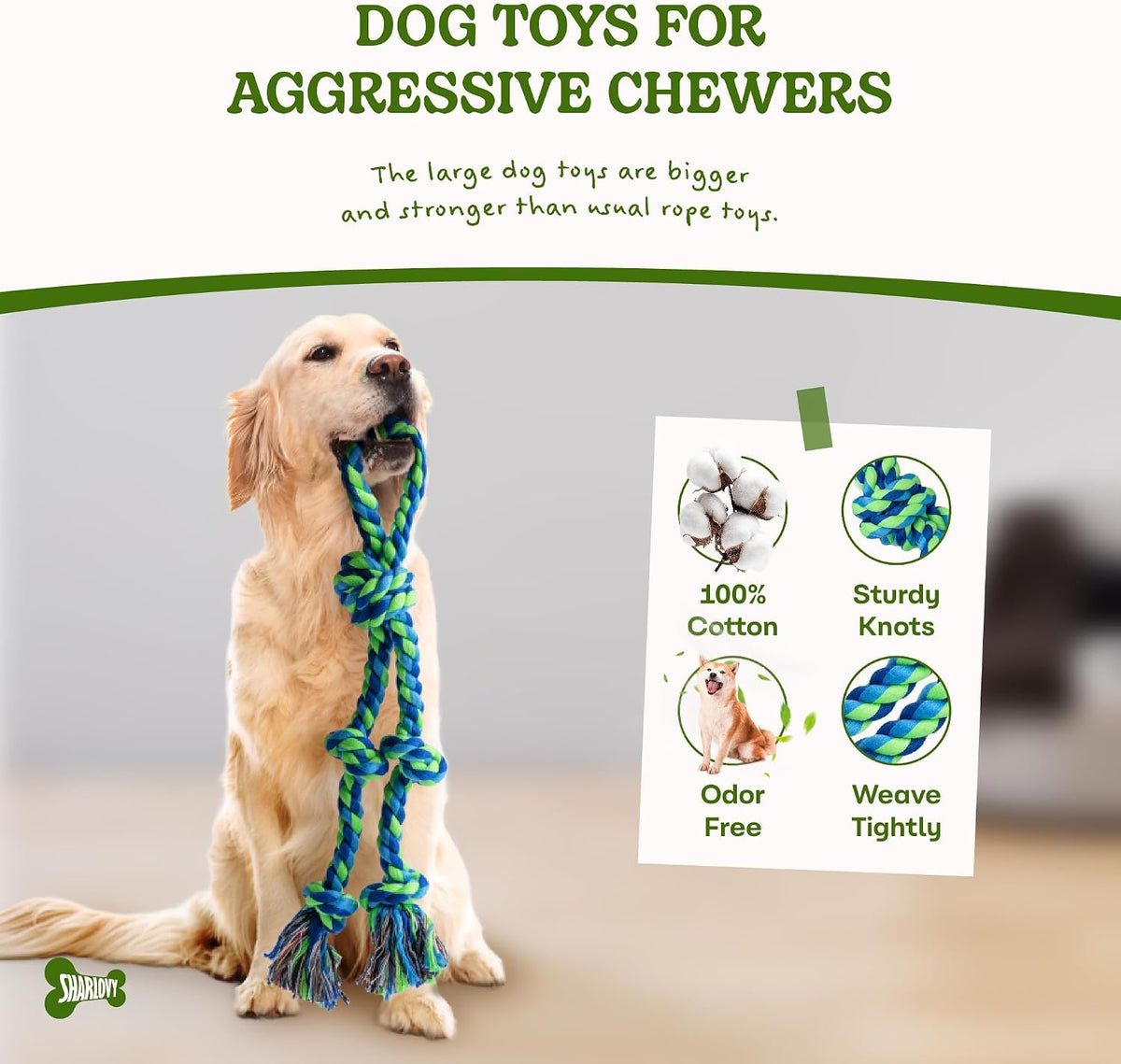SHARLOVY Large Tough Chew Toys for Aggressive Chewers, 9 Pack Dog Rope Toys