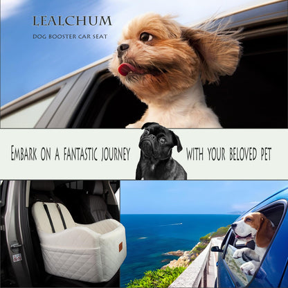 Lealchum Dog Booster Car Seat for S/M Dogs Up to 35lbs,Soft 6in Elevated Cushion,Fits in Front/Back Seat,Fully Detachable and Washable,2 Storage Pockets & 3 Straps,Easy to Install (Black/Brown,Medium)