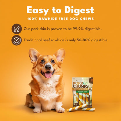 Pork Chomps Baked Pork Skin Dog Chews, 6 in Twists, Peanut Butter, 4 Count