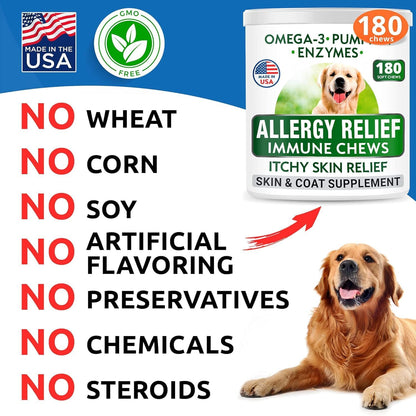 Omega 3 + Fish Oil for Dogs - Skin & Coat Support, Itch & Allergy Relief
