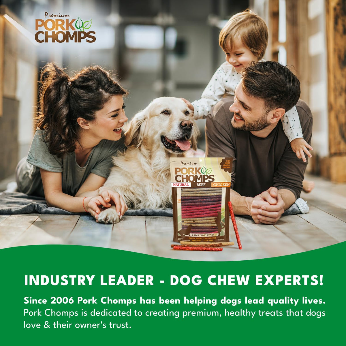 Pork Chomps Dog Chews, 5 in Munchy Sticks, Assorted Flavors, 50 Count