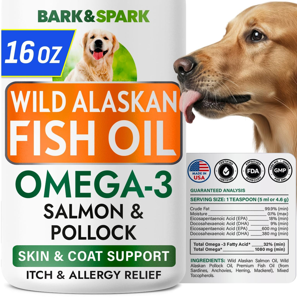 Omega 3 + Fish Oil for Dogs - Skin & Coat Support, Itch & Allergy Relief