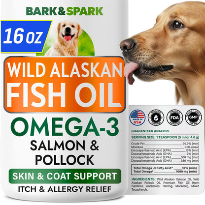 Omega 3 + Fish Oil for Dogs - Skin & Coat Support, Itch & Allergy Relief