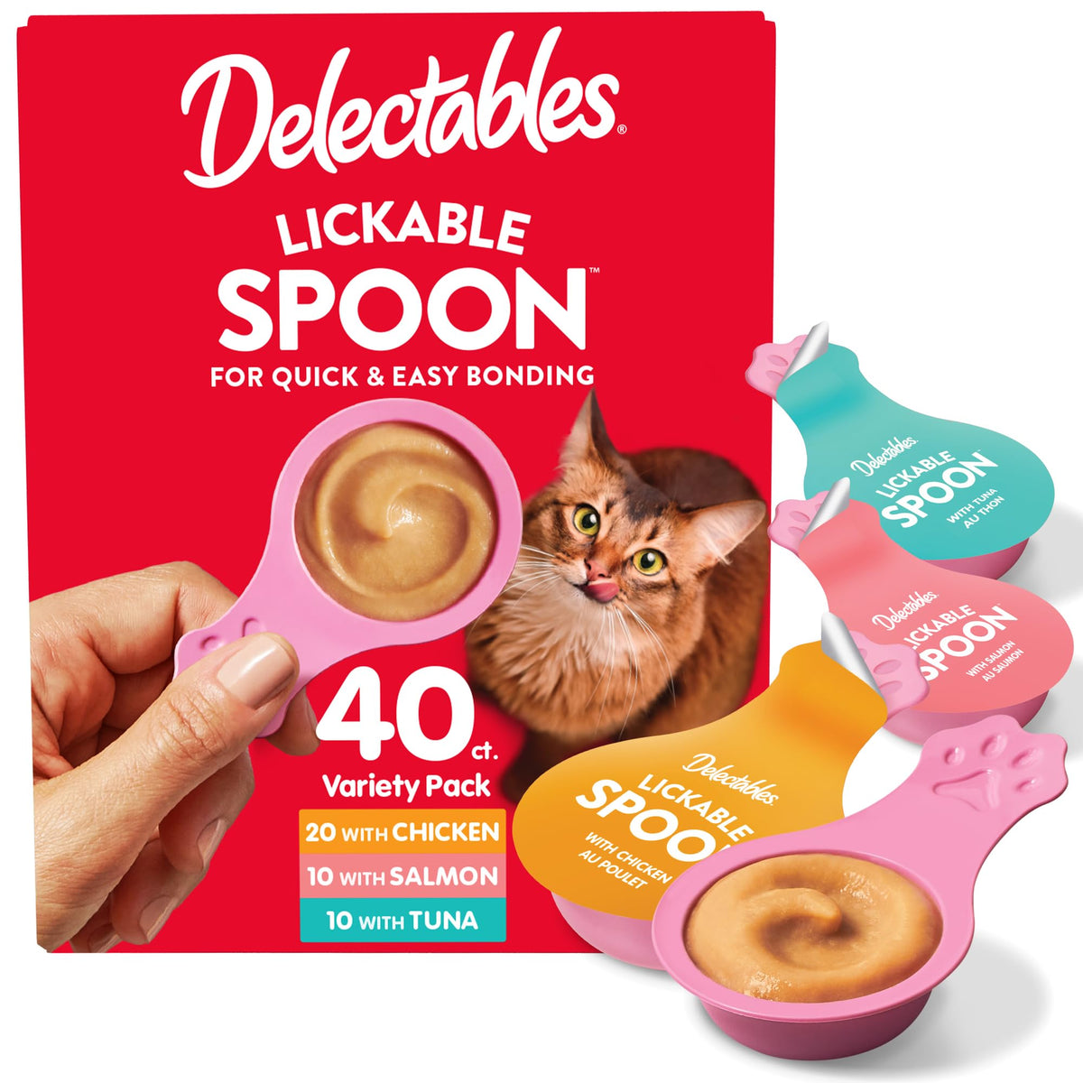 Delectables Lickable Spoon Handheld Wet Cat Treats Made with Real Chicken & Tuna, Creamy Puree, Mess Free, Quick & Easy, Grain-Free, No Added Fillers, No Added Preservatives, Variety Pack, 32ct