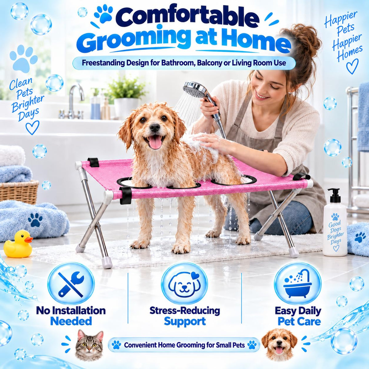 Dog Bed Foldable Grooming Hammock Stand and Bath Holder for Small Pets