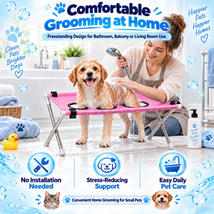 Dog Bed Foldable Grooming Hammock Stand and Bath Holder for Small Pets