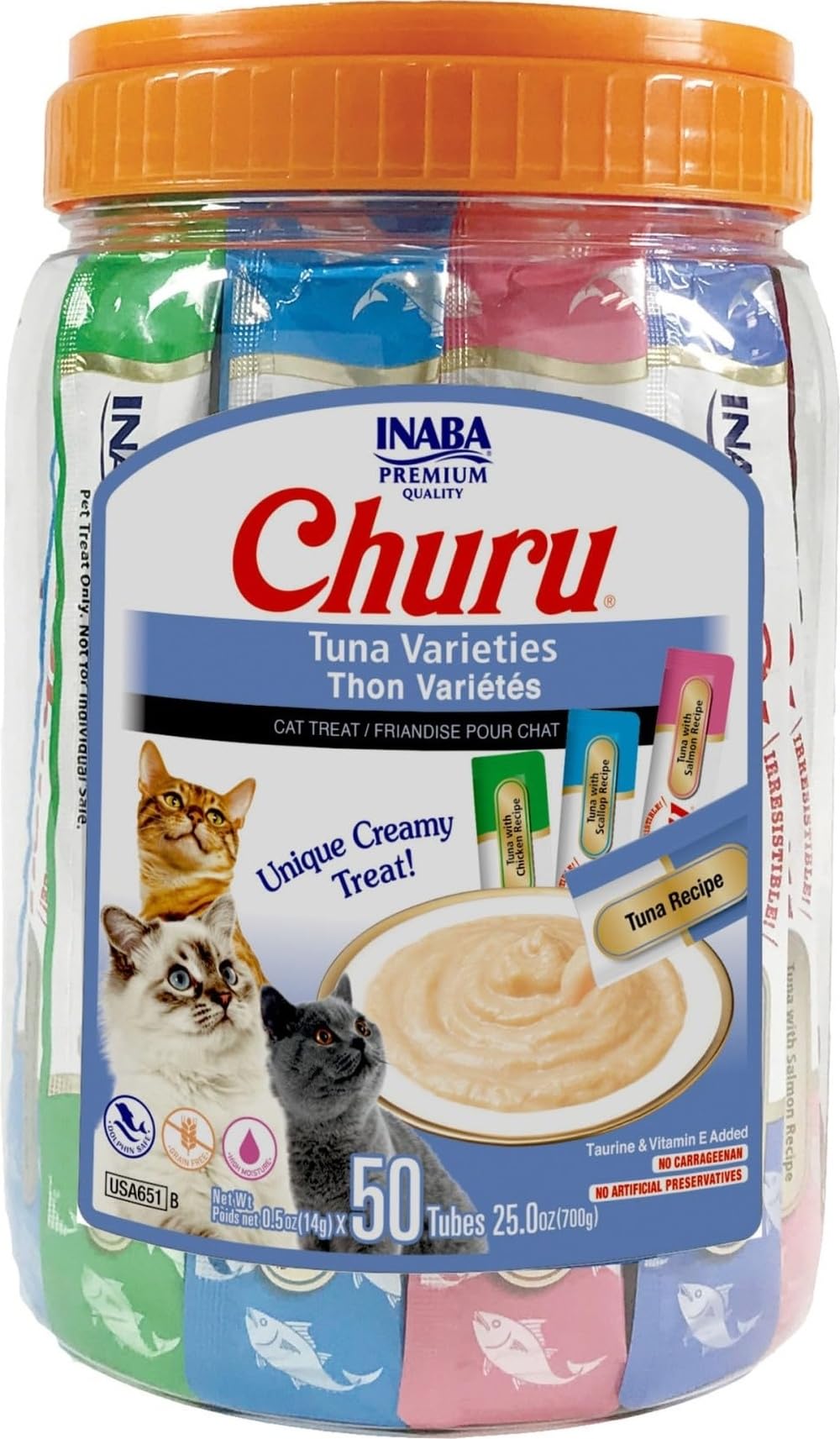 INABA Churu Cat Treats, Lickable, Squeezable Creamy Purée Cat Treat with Green Tea Extract & Taurine, 0.5 Ounces Each Tube, 20 Tubes, Chicken Variety Box