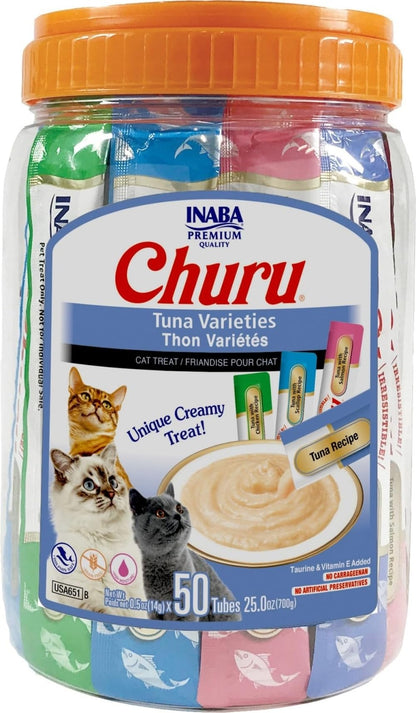 INABA Churu Cat Treats, Lickable, Squeezable Creamy Purée Cat Treat with Green Tea Extract & Taurine, 0.5 Ounces Each Tube, 20 Tubes, Chicken Variety Box
