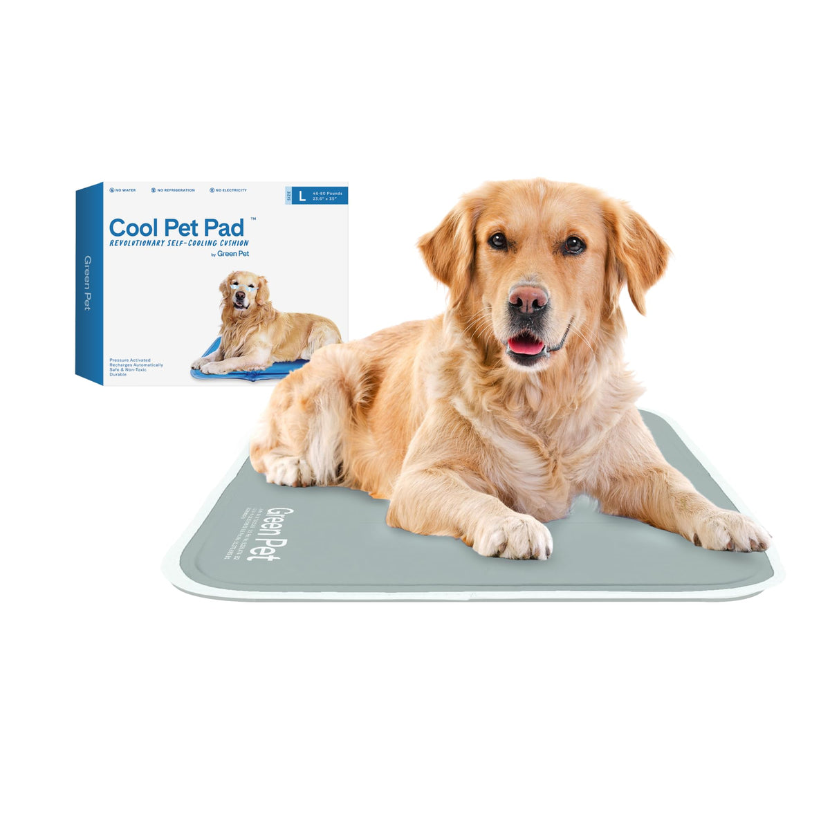 The Green Pet Shop Cool Pet Pad - Medium, Sage Grey - Self-Cooling, Pressure Activated Mat for Dogs & Cats from 21-45 lbs - Non-Toxic Gel, No Water Needed
