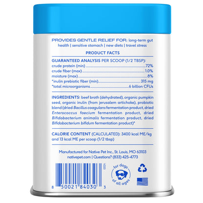 Native Pet GutWell Power Poop - Digestive Support & Fiber for Dogs - Promotes Healthy Stools, Supports Balanced Microbiome & Digestive Function - Triple-Biotic Blend & M-Fiber - 60 Scoops