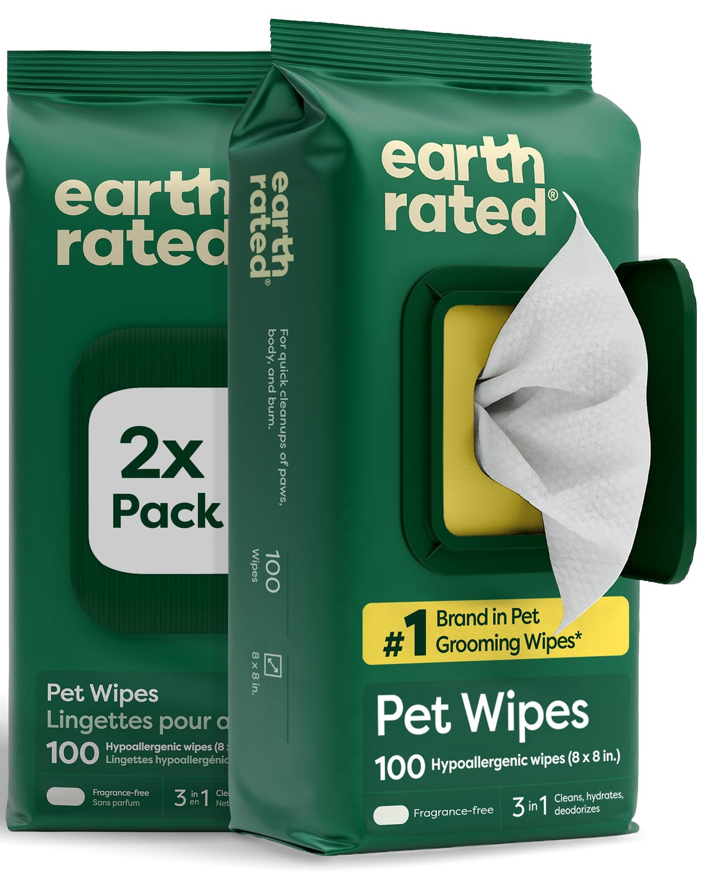 Earth Rated Dog Wipes for Paws & Butt, Deodorizing, Unscented, 100ct