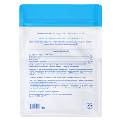 Native Pet GutWell Power Poop - Digestive Support & Fiber for Dogs - Promotes Healthy Stools, Supports Balanced Microbiome & Digestive Function - Triple-Biotic Blend & M-Fiber - 60 Scoops