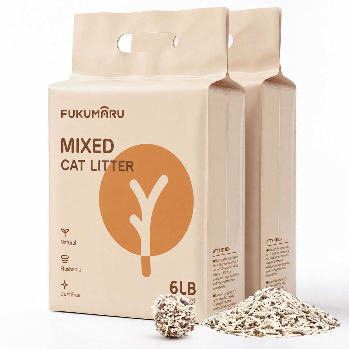 FUKUMARU Tofu Cat Litter, SAP Absorbent, Clumping, Odor Control, 18 lb