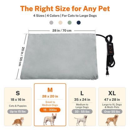 Toozey Cat Heating Pad for Cats & Dogs, Heated Bed Mat, 18 x 16 in, Grey