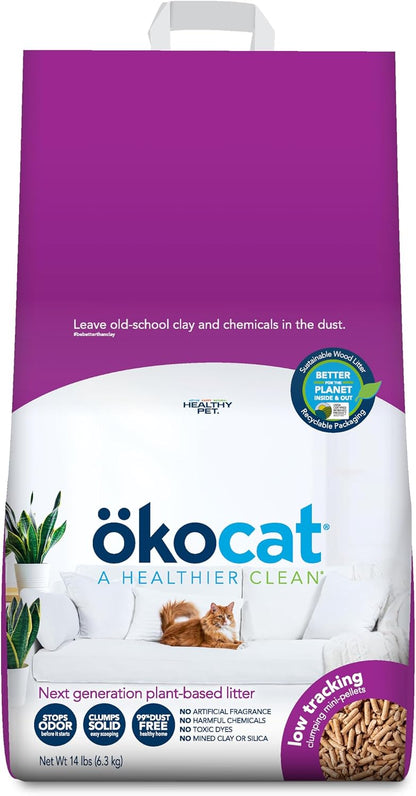 ökocat Low Tracking Natural Wood Clumping Cat Litter, Odor Control 14 Lbs