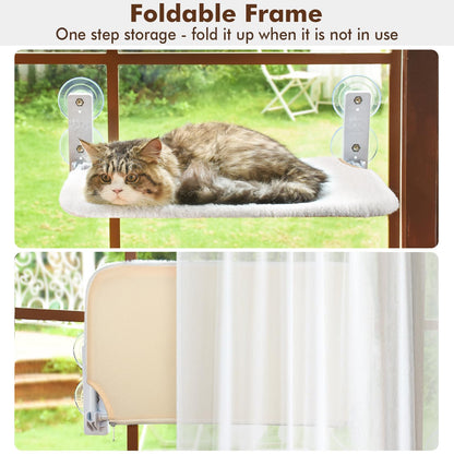 AMOSIJOY Cordless Cat Window Perch with Cushion Bed Metal Frame, L Gray