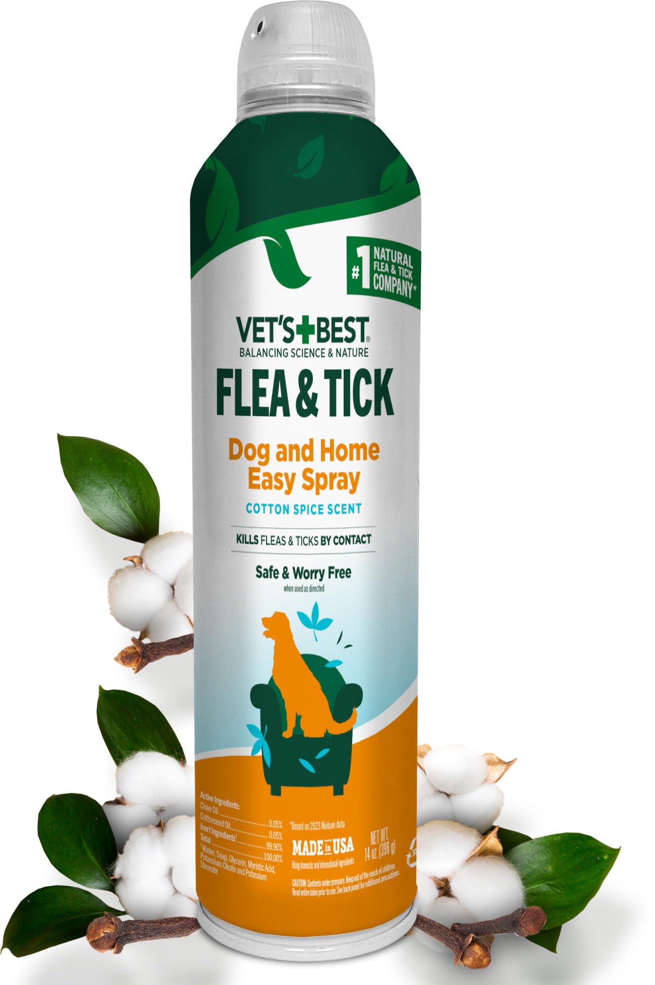 Vet's Best Flea & Tick Home Spray for Dogs, Plant-Based, 14 oz