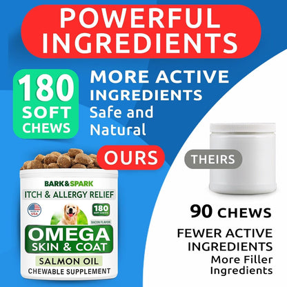 Omega 3 + Fish Oil for Dogs - Skin & Coat Support, Itch & Allergy Relief