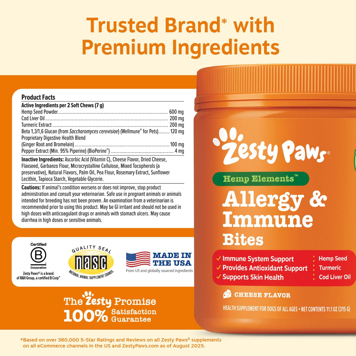 Zesty Paws Dog Allergy Chews - Dog Allergy Relief, Lamb, 90 Ct