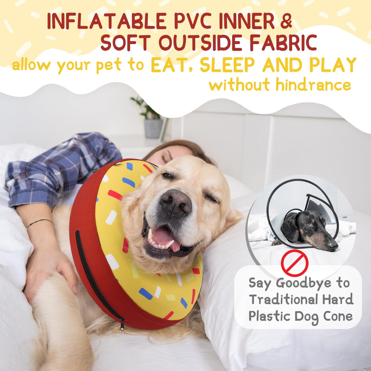 Supet Inflatable Dog Cone Collar for Small Dogs Puppies Cats, Soft Dog Cone Alternative After Surgery for Puppies Cats to Stop Licking