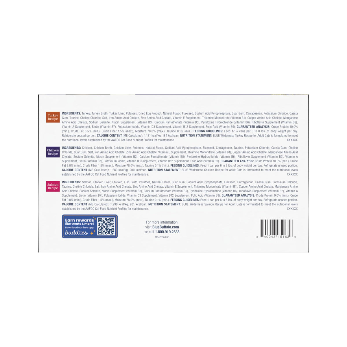 Blue Buffalo Wilderness Variety Pack Adult Paté Wet Cat Food, 3 oz, 12 ct