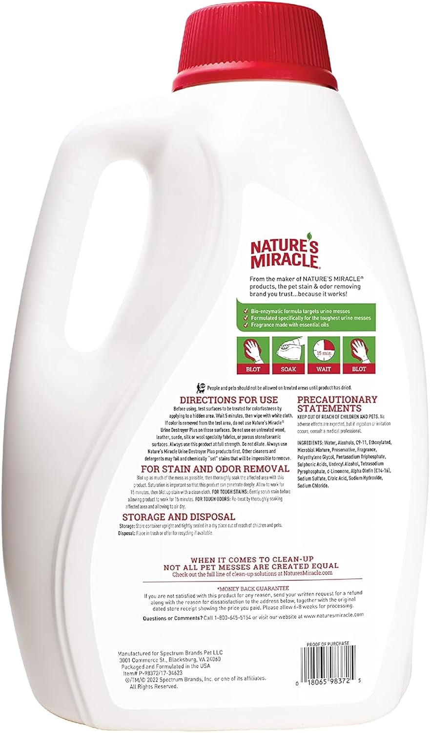 Nature's Miracle Cat Urine Destroyer Plus, Enzymatic Cleaner, 1 gal