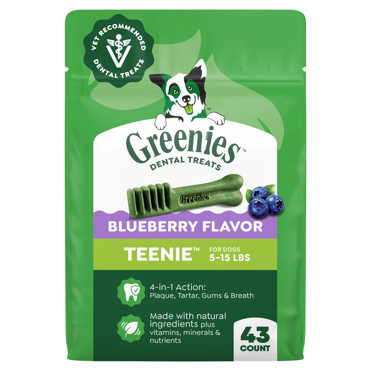 Greenies Teenie Natural Dental Dog Treats, Fresh Mint Flavor, 43 Count