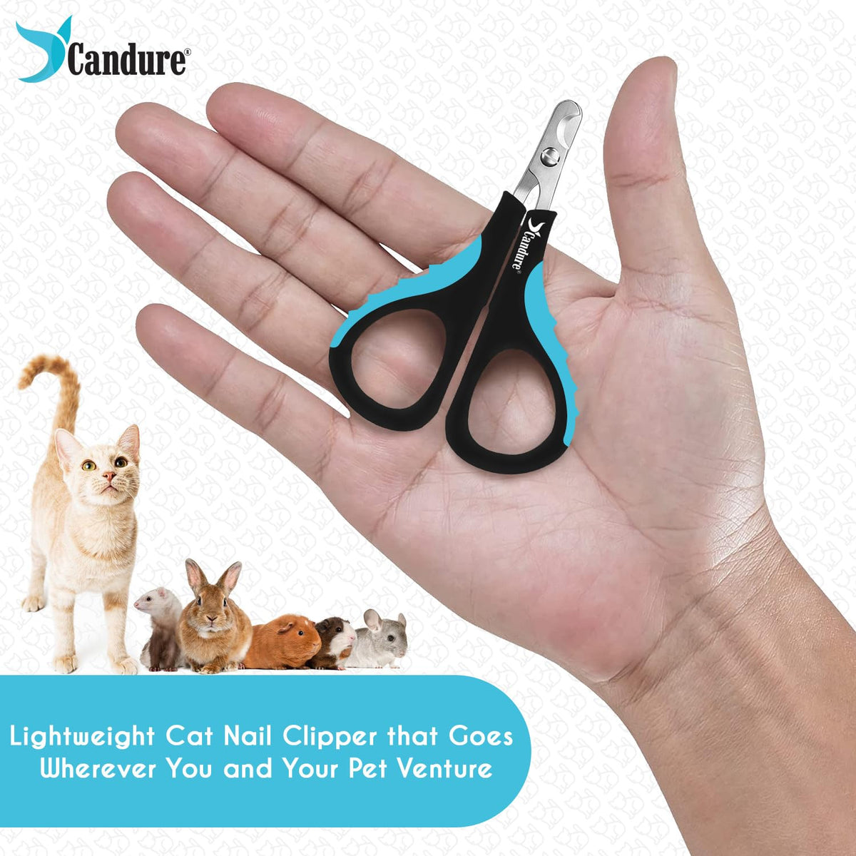 Candure Cat Nail Clippers for Indoor Cats, Rabbits, Hamsters, Birds with Precise Angled Edges to Ensure Easy & Safe Trimming Stainless Steel Cat Nail Trimmer for At-Home Cat Grooming