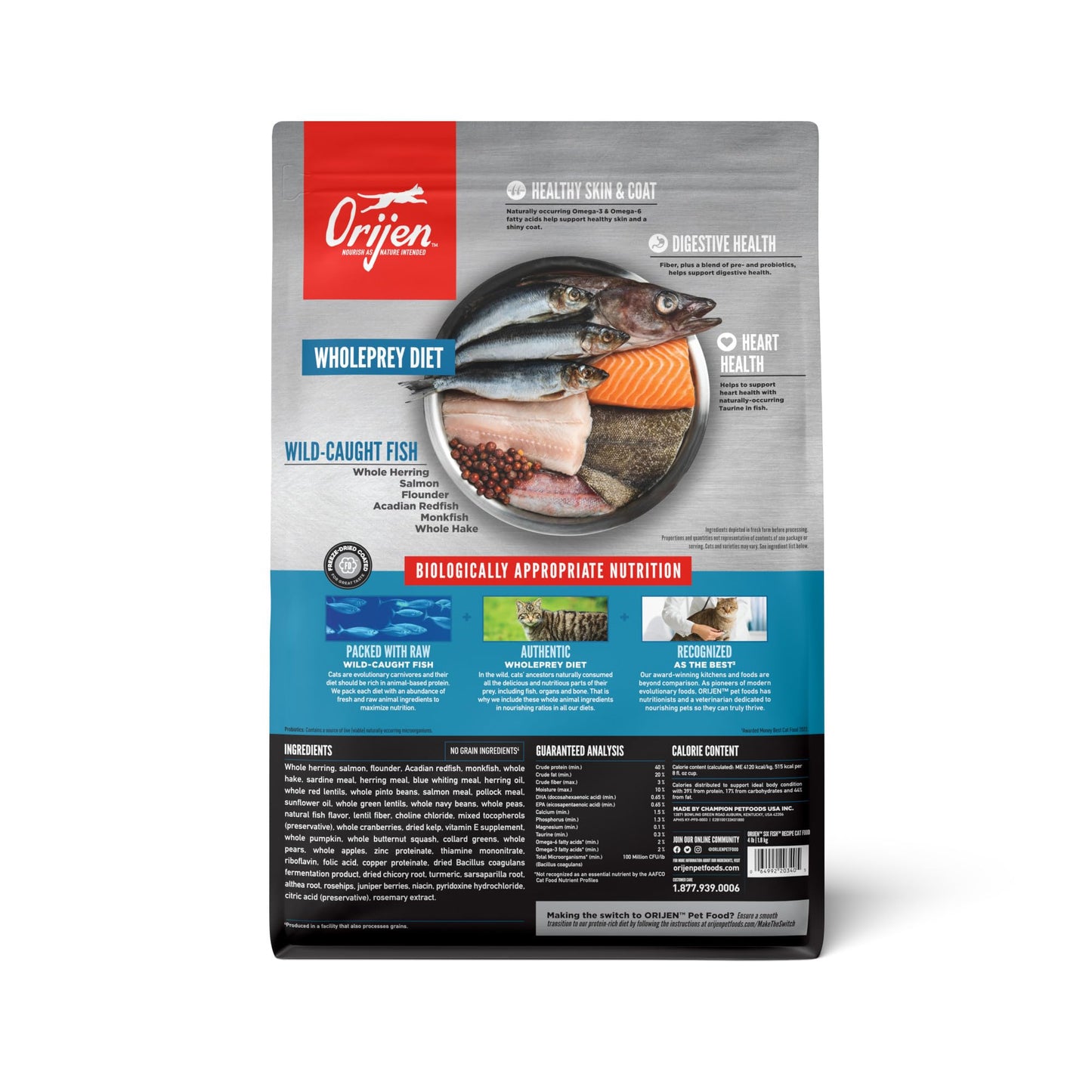 ORIJEN Grain Free WHOLEPREY Dry Cat Food Original Recipe 4lb Bag