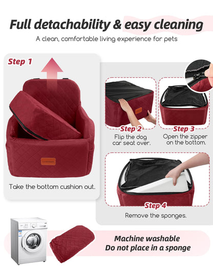 Lealchum Dog Booster Car Seat for S/M Dogs Up to 35lbs,Soft 6in Elevated Cushion,Fits in Front/Back Seat,Fully Detachable and Washable,2 Storage Pockets & 3 Straps,Easy to Install (Black/Brown,Medium)