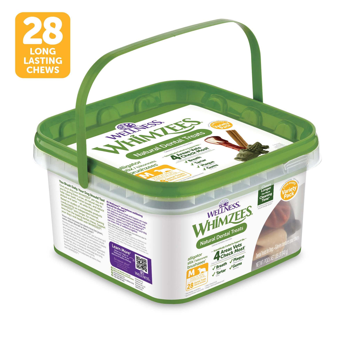 Wellness WHIMZEES Value Pack Natural Dog Dental Treat, Chews, Freshens Breath, Large Size, 50.9 oz Box, 24 Count
