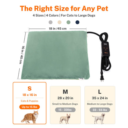 Toozey Cat Heating Pad for Cats & Dogs, Heated Bed Mat, 18 x 16 in, Grey