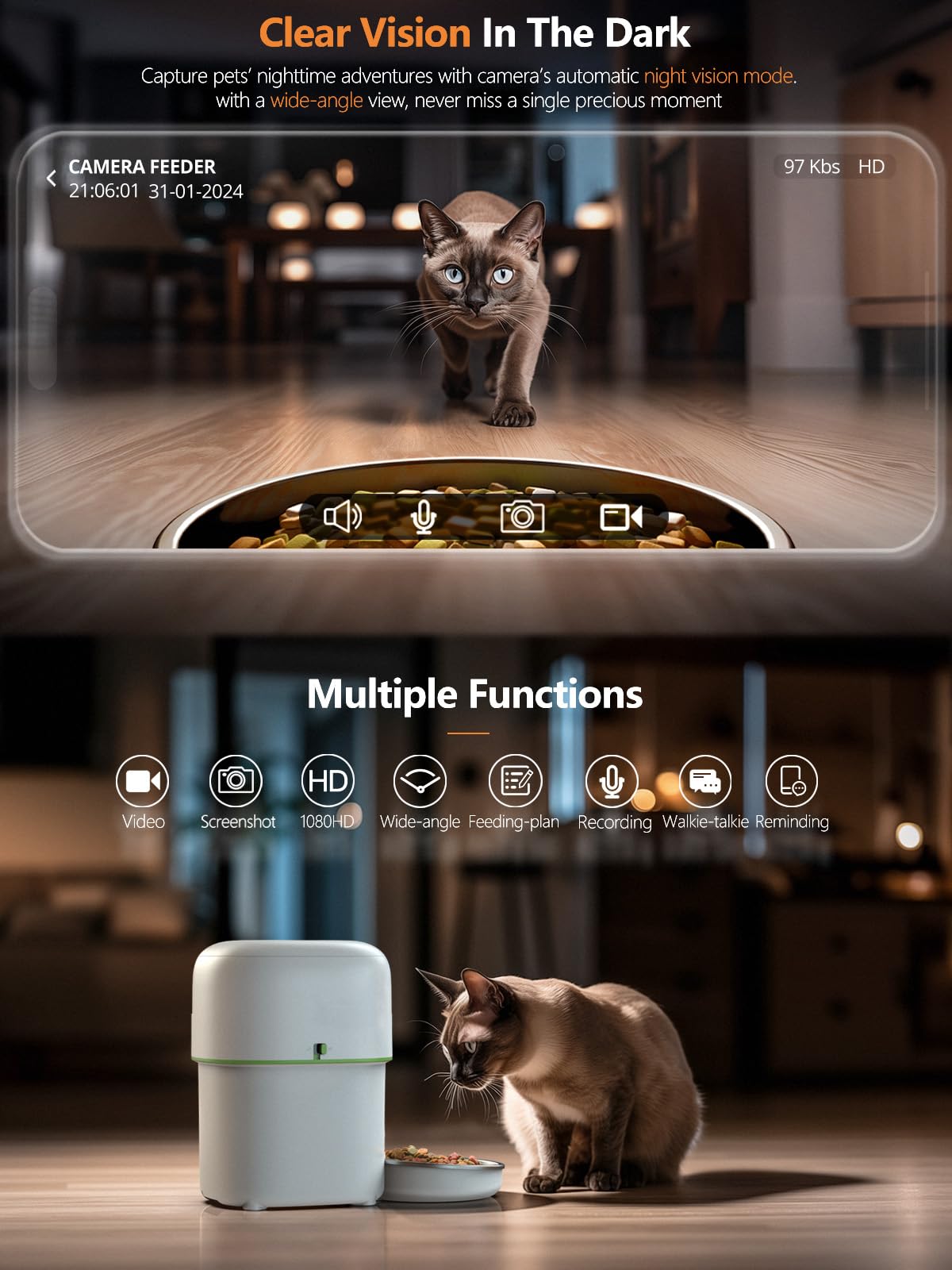 Automatic Cat Feeder, 3L Cat Food Dispenser with Anti-Jam Design, Over 180-day Battery Life, 1-6 Meals Per Day with Stainless Steel Cat Bowl, Keep Dry Food Fresh, Timed Pet Feeder Also for Small Dog