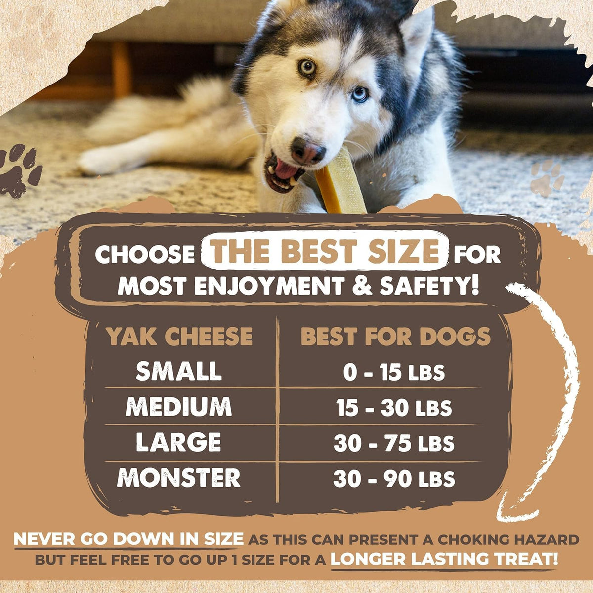 Mighty Paw Yak Chews, Long Lasting Hard Chew for Large Dogs, 4 Pack