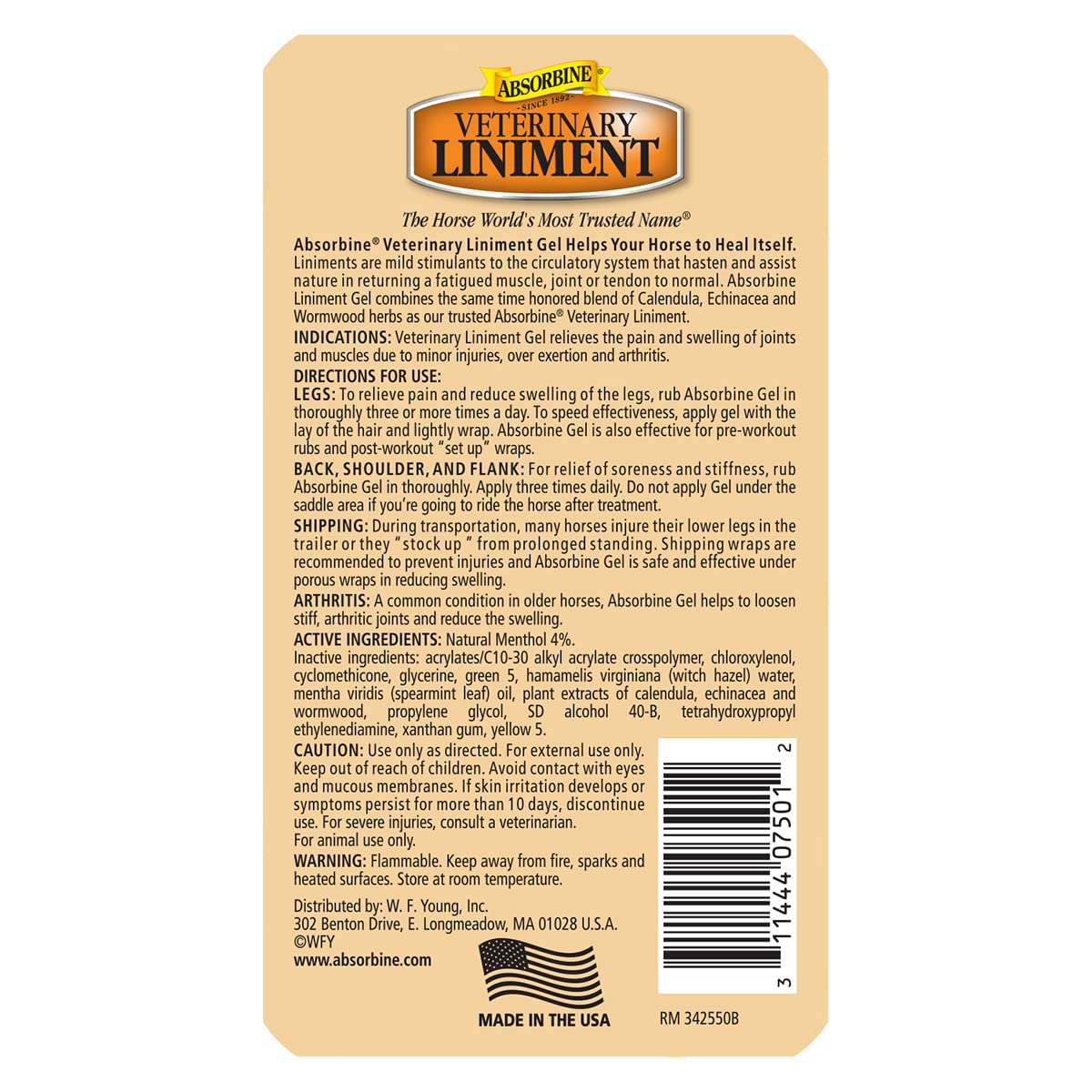 Absorbine Veterinary Liniment Gel, 12 oz Bottle