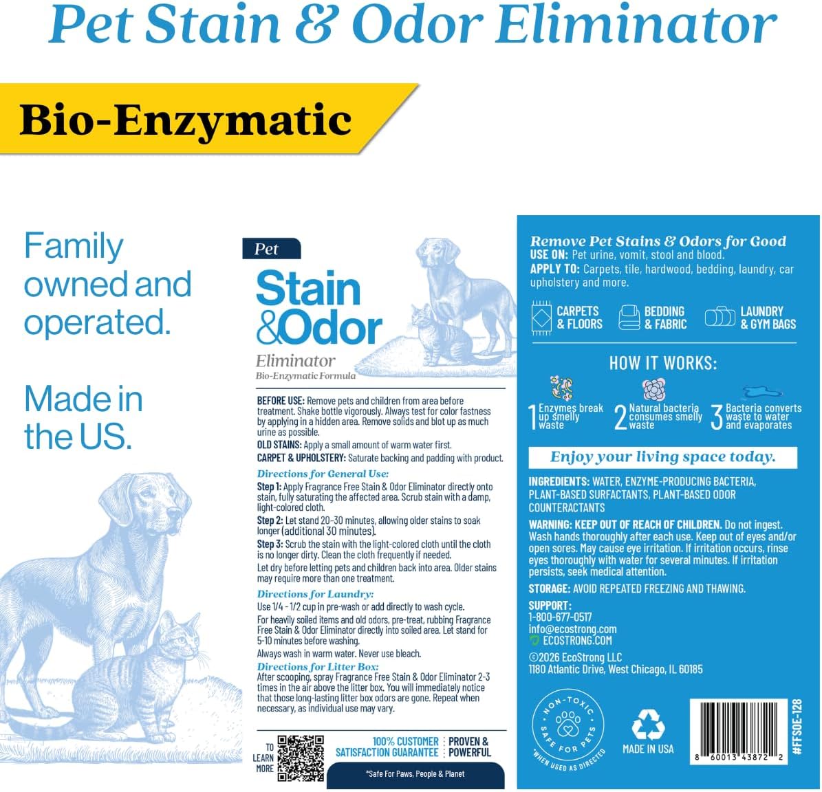 Eco Strong Pet Stain and Odor Remover - Pet Odor Eliminator, Urine Destroyer for Dogs, Pet Urine Enzyme Cleaner | Santel Woods - 128 oz