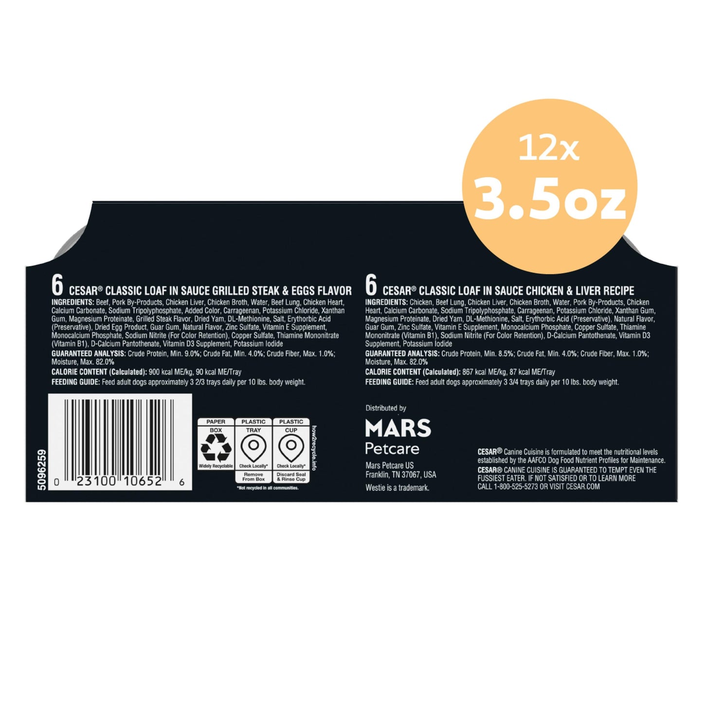 Cesar Classic Loaf in Sauce Wet Dog Food, Meaty Selects, 3.5 oz, 36 Count