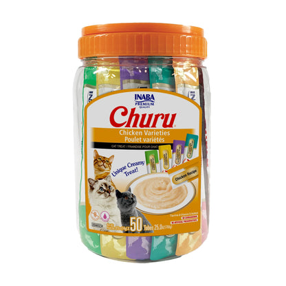 INABA Churu Cat Treats, Lickable, Squeezable Creamy Purée Cat Treat with Green Tea Extract & Taurine, 0.5 Ounces Each Tube, 20 Tubes, Chicken Variety Box