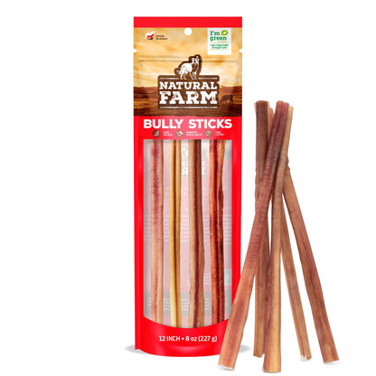 Natural Farm Odor-Free Bully Sticks (6 Inch, 25 count),1.3 lb. Bag, Fully Digestible 100% Beef Pizzle Chews,Grass-Fed, Non-GMO,Grain-Free, Natural Long-Lasting Chews for Small & Large Dogs. Pack of 25