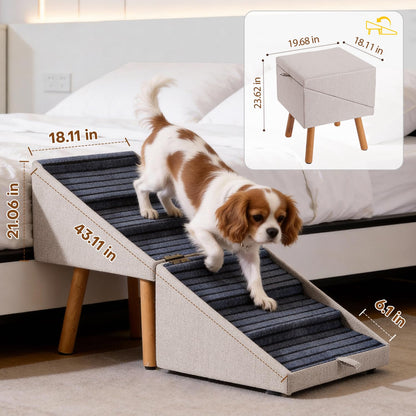 Dog Stairs for Small Dogs Faux Leather Foldable Pet Ramp and Ottoman