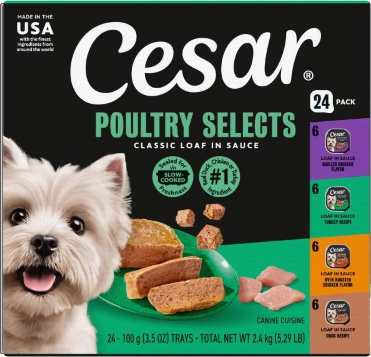 Cesar Classic Loaf in Sauce Wet Dog Food, Meaty Selects, 3.5 oz, 36 Count