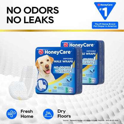 HONEY CARE All-Absorb A26 Male Dog Wrap, 50 Count, Small