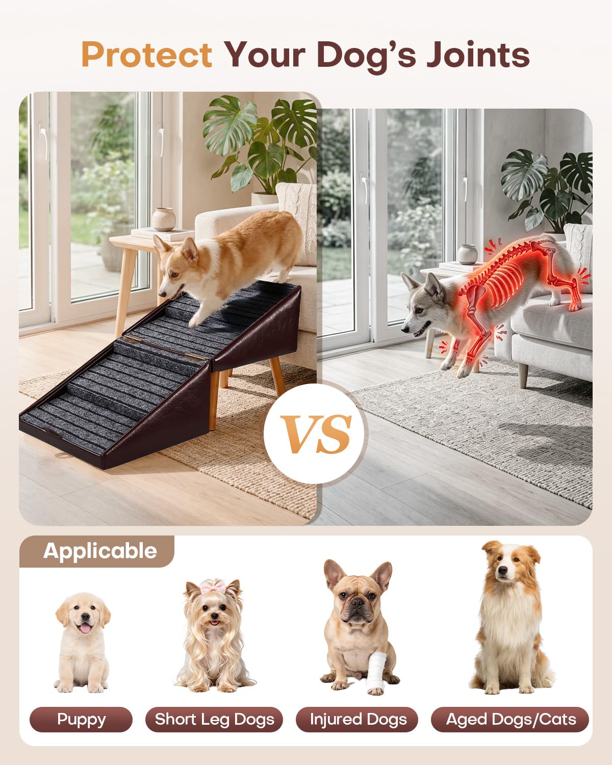 Dog Stairs for Small Dogs Faux Leather Foldable Pet Ramp and Ottoman