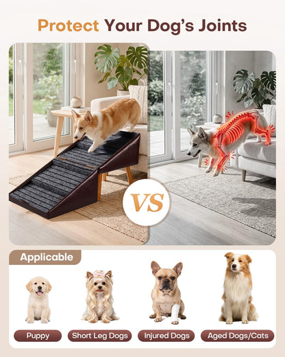 Dog Stairs for Small Dogs Faux Leather Foldable Pet Ramp and Ottoman