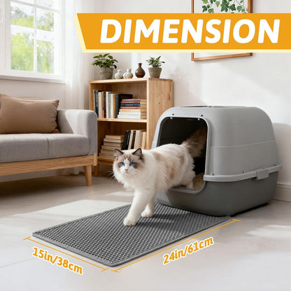 Pieviev Cat Litter Mat, Double-Layer Waterproof Litter Trap, 24" x 15" Gray