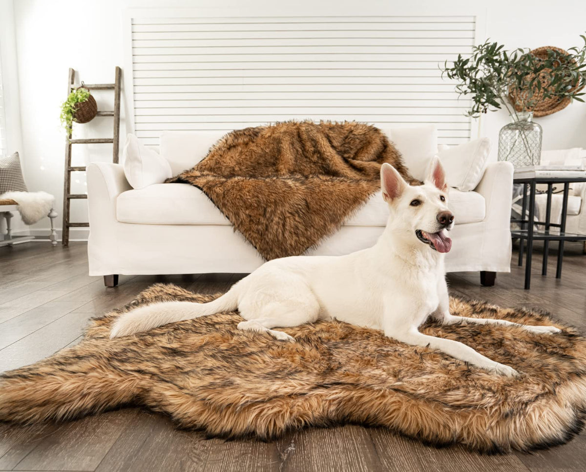 PAW BRANDS PupRug Orthopedic Memory Foam Dog Bed, White/Brown, 50x30