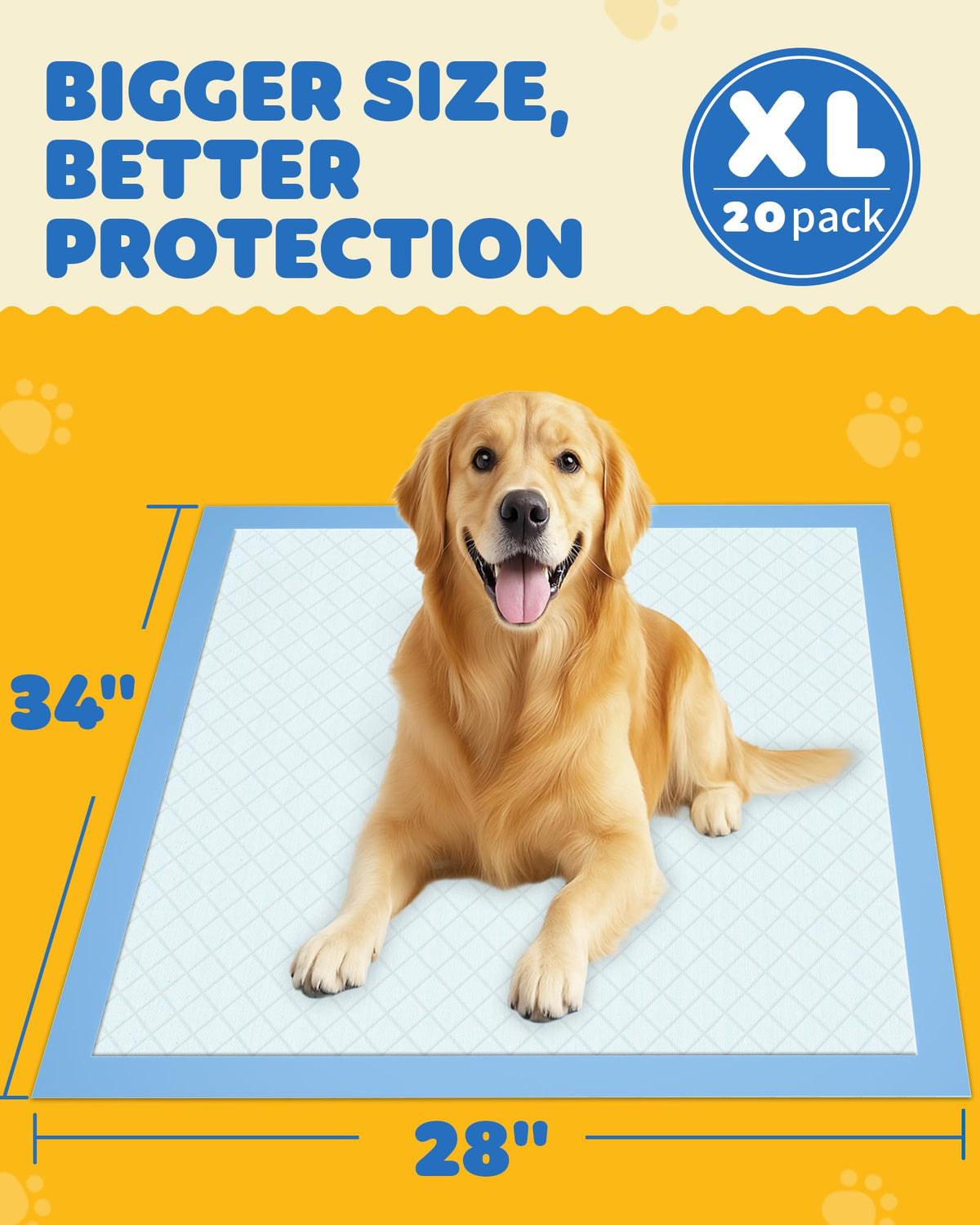 Powools Extra Large Pee Pads, 34 x 28 in, 6-Layer Leakproof, 100-Pack
